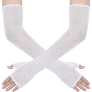 Women's Long White Tulle Sheer Satin Gloves Elbow Length Wedding Party Costume